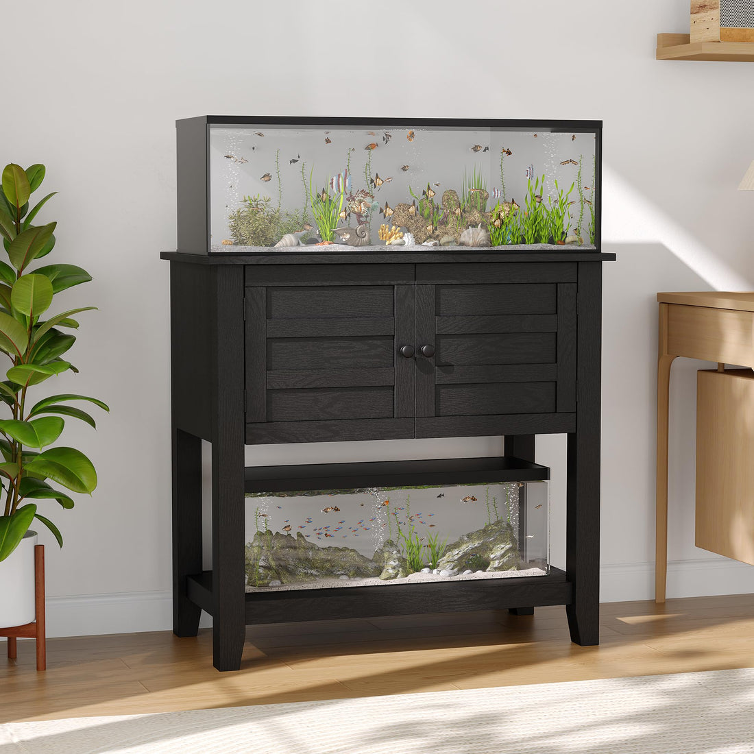 Meuble pour aquarium Garvee 20-29 gallons avec station de charge, portes magnétiques, pour salon, 80 x 40 x 78 cm, bois