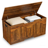 Garvee Banc De Rangement 99,8 cm Bois Rétro Avec 2 Charnières Sécurisées, Poignées Latérales, Capacité 136 kg, Organisateur Intérieur, Montage Facile - Marron