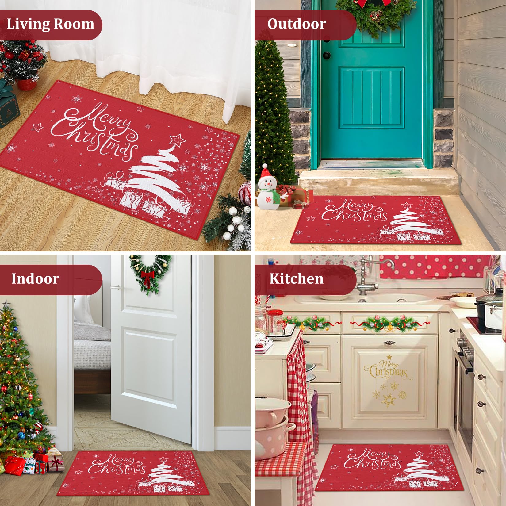 Tapis de porte décoratif Garvee Kerst Welcome, motif sapin de Noël, antidérapant, en caoutchouc, pour intérieur et extérieur, 50 x 80 cm