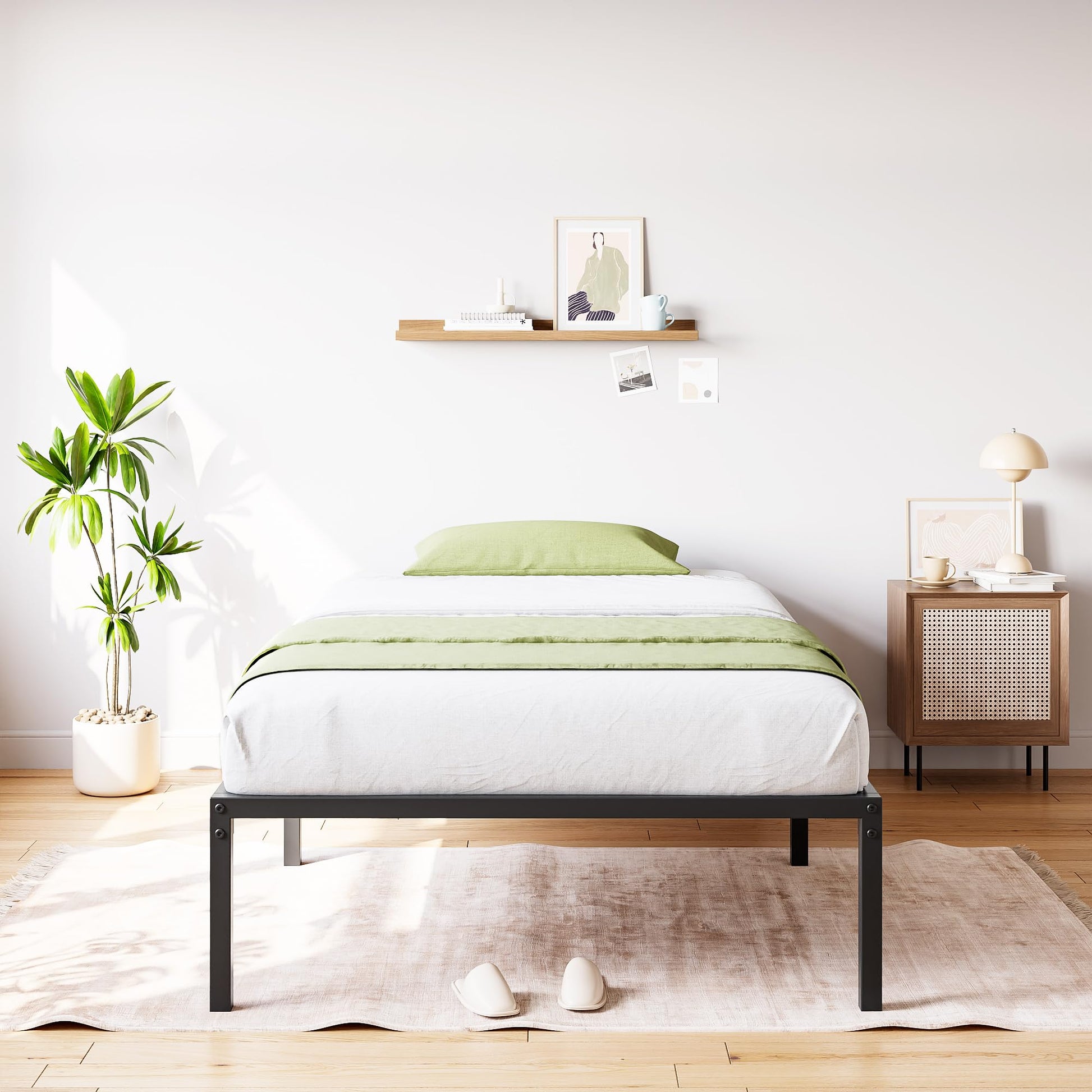 Cadre de lit Garvee pour lit simple, en métal robuste, sommier à lattes en acier noir de 35,5 cm (14 pouces), idéal pour la chambre à coucher.