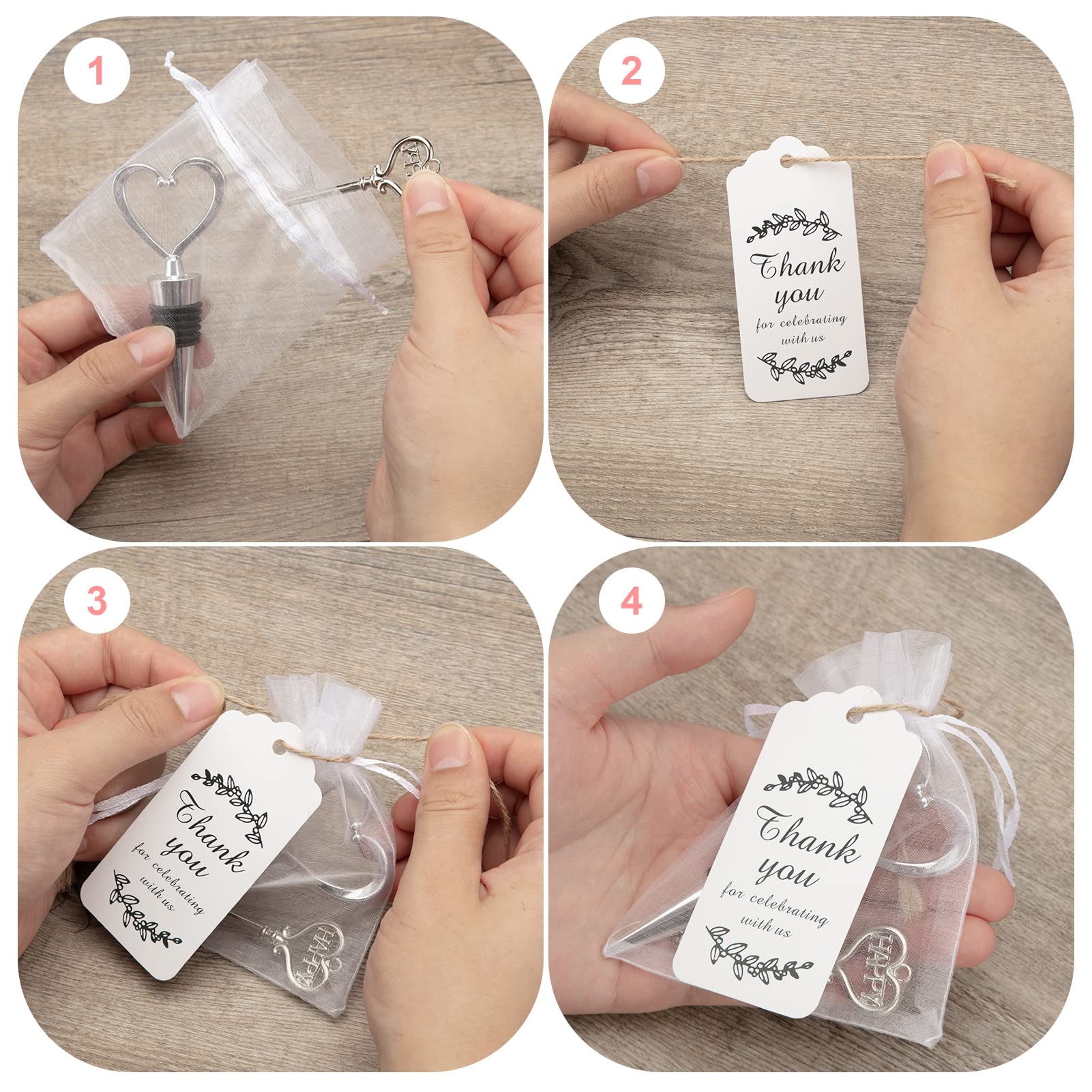 Coffret ouvre-bouteilles Garvee, 24 pièces, couteau de sommelier en acier inoxydable avec pochette, étiquettes cadeaux, mariage, anniversaire, en forme de cœur, transparent