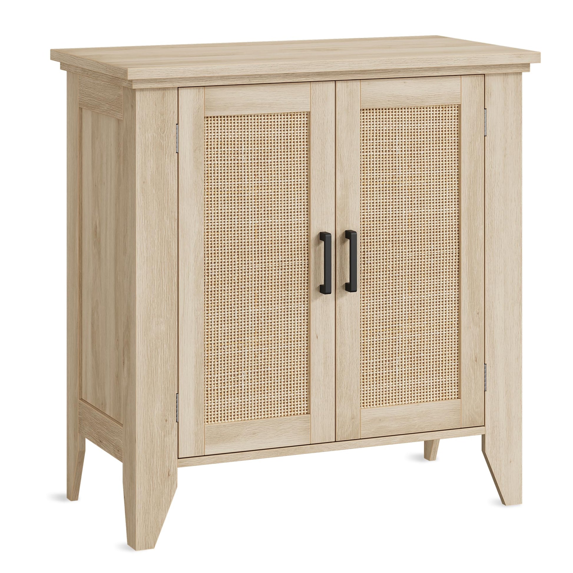 Petit meuble de rangement Garvee avec portes et étagères, buffet en rotin pour salon et cuisine, 76 x 40 x 80 cm, couleur naturelle