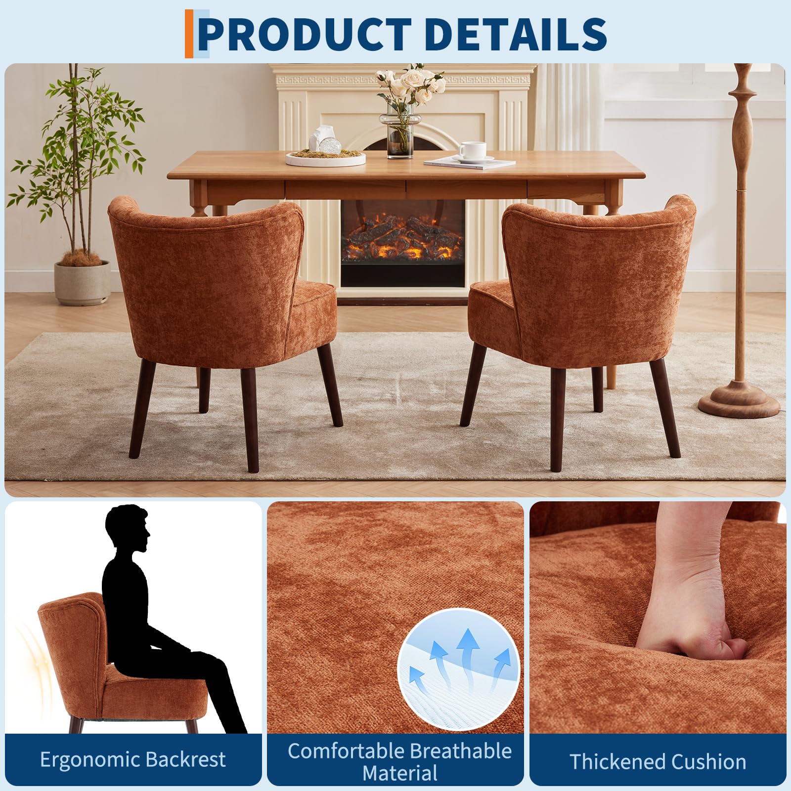 Fauteuil d'appoint Garvee style moderne du milieu du siècle, ergonomique, à oreilles, sans accoudoirs, revêtement en velours, 56 x 66 cm (22 x 26 pouces), pour salon ou bureau