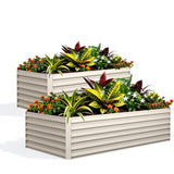 Garvee Bac De Jardin Surélevé Galvanisé 244 x 122 x 61 cm, Acier 0,5mm, antirouille, Drainage Optimisé, Anti-Mauvaises Herbes, Jardin Extérieur - Beige rectangulaire
