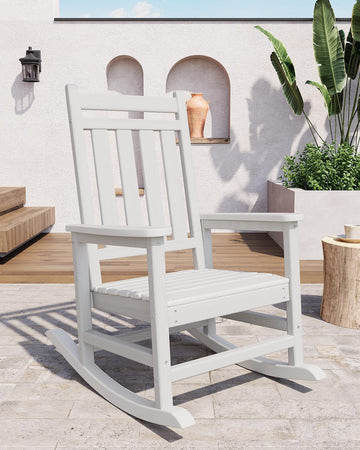 Garvee Fauteuil Adirondack à bascule en PEHD effet bois, dossier haut, résistant aux intempéries, charge 172 kg, blanc, jardin et terrasse