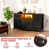 Meuble TV Garvee à 8 tiroirs avec éclairage LED et prise électrique pour salon et chambre, en MDF, éclairage RGB, grand espace de rangement, gestion des câbles, blanc