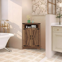Meuble de salle de bain d'angle Garvee avec portes coulissantes de style grange, étagères réglables, MDF, grand espace de rangement, conception robuste, marron, idéal pour les petits espaces