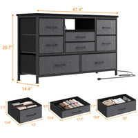 Garvee Meuble TV à 8 tiroirs en tissu avec prises LED pour chambre ou salon, compatible TV 140 cm, MDF beige