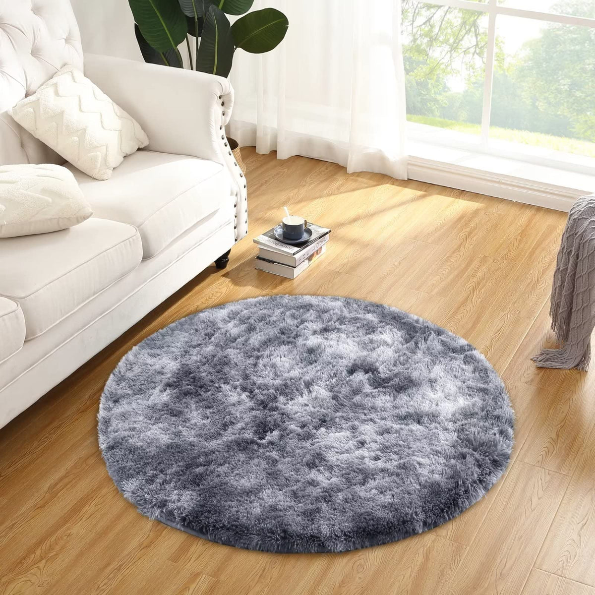 Tapis rond moelleux Garvee 80 cm (2'7,5") pour chambre d'enfant, gris, doux et moelleux, en velours et éponge, antidérapant et insonorisant, idéal pour les chambres de bébé et d'adolescent.