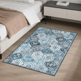 Tapis de salon lavable Garvee 200 x 290 cm, style vintage, gris et bleu, antidérapant