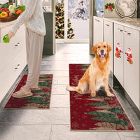Ensemble de 2 tapis de cuisine Garvee motif sapin de Noël, antidérapants, imitation chanvre, 40 x 60 cm + 40 x 120 cm, design festif