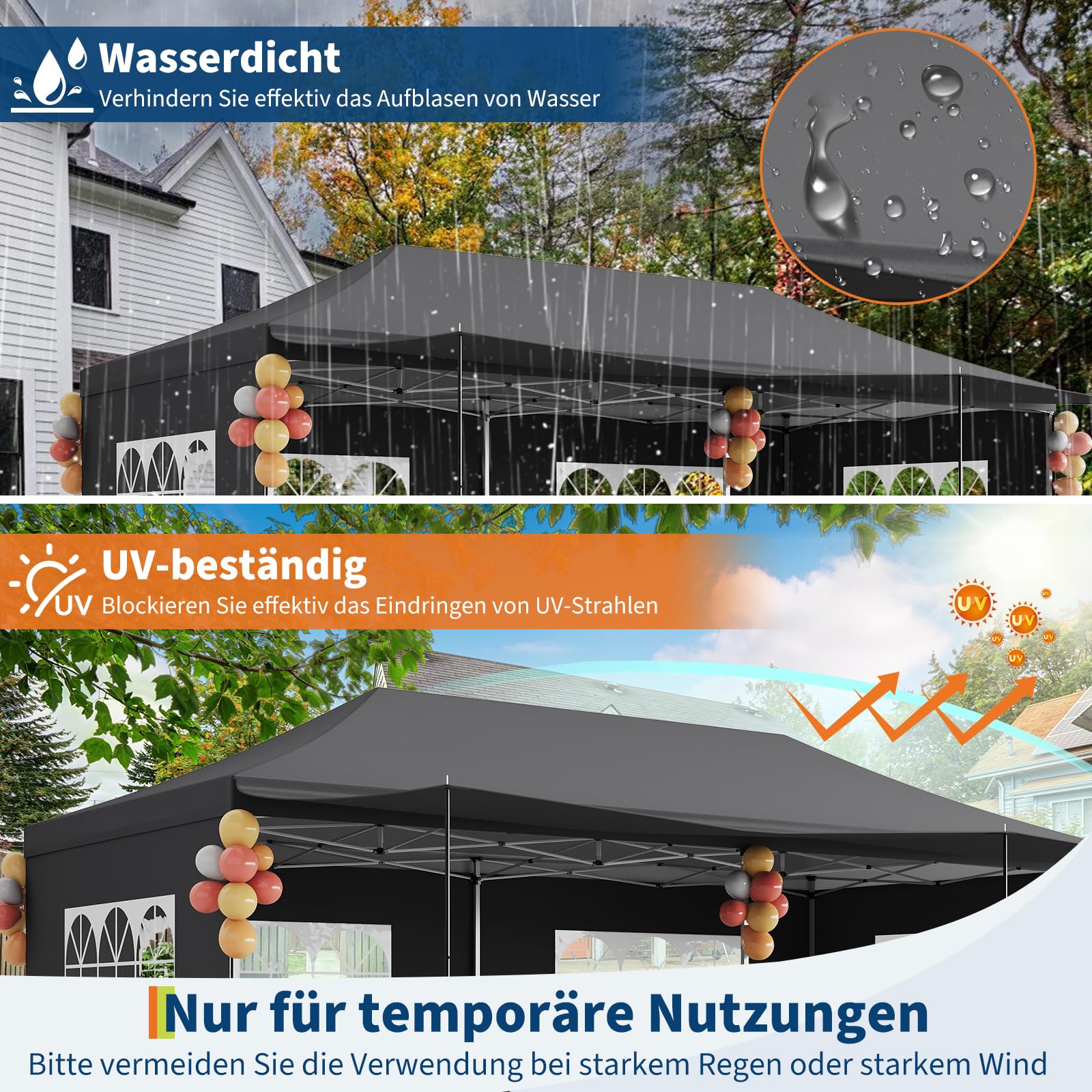 Garvee Tonnelle pliante 3x6 m avec 6 parois amovibles, Oxford 420D imperméable, hauteur réglable, pour fêtes et événements, résistante et stable, fenêtres transparentes