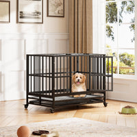 Cage de transport robuste Garvee pour chien, 94 cm (37 pouces), avec double porte, roulettes pivotantes à 360°, en métal, pliable, pour chiens de petite et grande taille, usage intérieur.