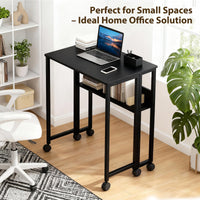 Table pliante compacte Garvee avec roulettes, bureau pliable de 80 cm (31,5 po), structure en acier, étagère de rangement, noire, idéale pour le bureau à domicile et les études.