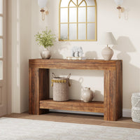 Garvee Table Console 120 cm en Bois Massif avec 2 Étagères, Style Maison de Campagne, pour Salon et Entrée, Marron