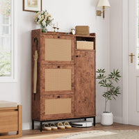 Meuble à chaussures Garvee en rotin avec 3 tiroirs pliants, étagères réglables pour entrée et couloir, pieds en métal et MDF