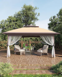 Pavillon pliant Garvee 3,65 m x 3,65 m avec moustiquaire, résistant aux UV, réglable en hauteur (3 positions), structure en acier, 6 panneaux latéraux, poches à sable pour le jardin et le camping, blanc