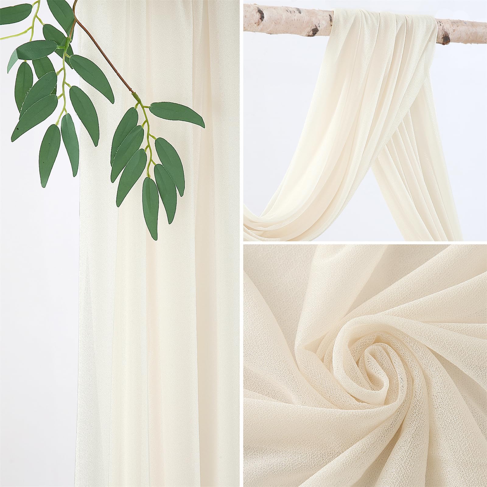 Rideau de tulle d'extérieur Garvee pour arche de mariage, tissu gaze 60 x 550 cm, blanc ivoire, matière douce