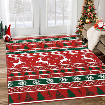 Tapis de Noël bohème Garvee grand format, lavable en machine, motif sapin de Noël et renne, matière douce, antidérapant, 160 x 230 cm, salon et chambre