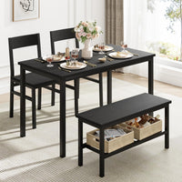 Ensemble table et chaises Garvee pour 4 personnes avec banc et chaises, gain de place, rangement intégré, MDF et acier, robuste, noir, idéal pour les petits appartements
