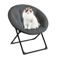 Fauteuil soucoupe pliable Garvee en fausse fourrure avec structure en métal, gris, confortable et portable, idéal pour la chambre et le jardin.