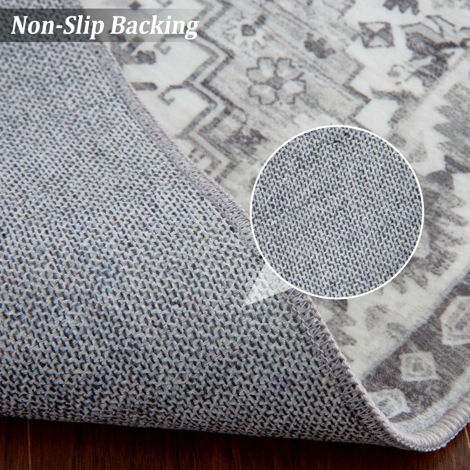 Tapis GARVEE style bohème traditionnel, lavable, antidérapant, doux, antitache, pliable, 80 x 150 cm, gris, salon