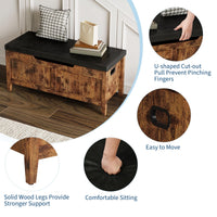 Coffre-banc de rangement Garvee en bois avec charnières de sécurité, assise rembourrée et poignées ergonomiques, idéal pour le salon et la chambre, 100 cm (39,4 po), marron.