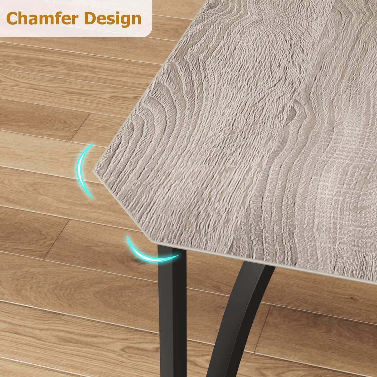 Ensemble table et chaises Garvee pour 4 personnes, design biseauté, coussins d'assise en polyuréthane, structure en MDF et acier, compact et robuste, idéal pour les petits espaces, noir.