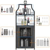 Garvee Meuble bar d'angle, 5 niveaux avec casier à vin, porte-verres, porte coulissante de style grange, idéal pour le salon et la cuisine, 47 × 45 × 154 cm, gris, gain de place, robuste