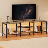 Garvee meuble TV 170 cm avec LED, prises intégrées, supporte 55-191 cm TV, bois vintage, rangement pour le salon et la chambre, gris