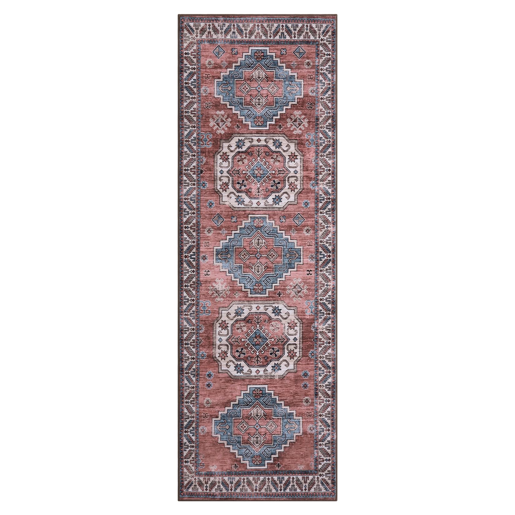 Tapis de salon vintage Garvee, doux, lavable, style campagnard oriental, rose, 60 x 230 cm