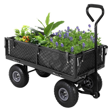 Chariot de jardin Garvee en acier robuste, pliable, capacité de charge de 227 kg, insert amovible, pneus pneumatiques de 20 cm, poignée ergonomique, polyvalent au jardin