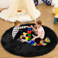 Tapis rond moelleux Garvee 100 cm (3'3,3") en velours noir doux et shaggy, antidérapant, idéal pour la chambre d'enfant, le salon ou la chambre à coucher.