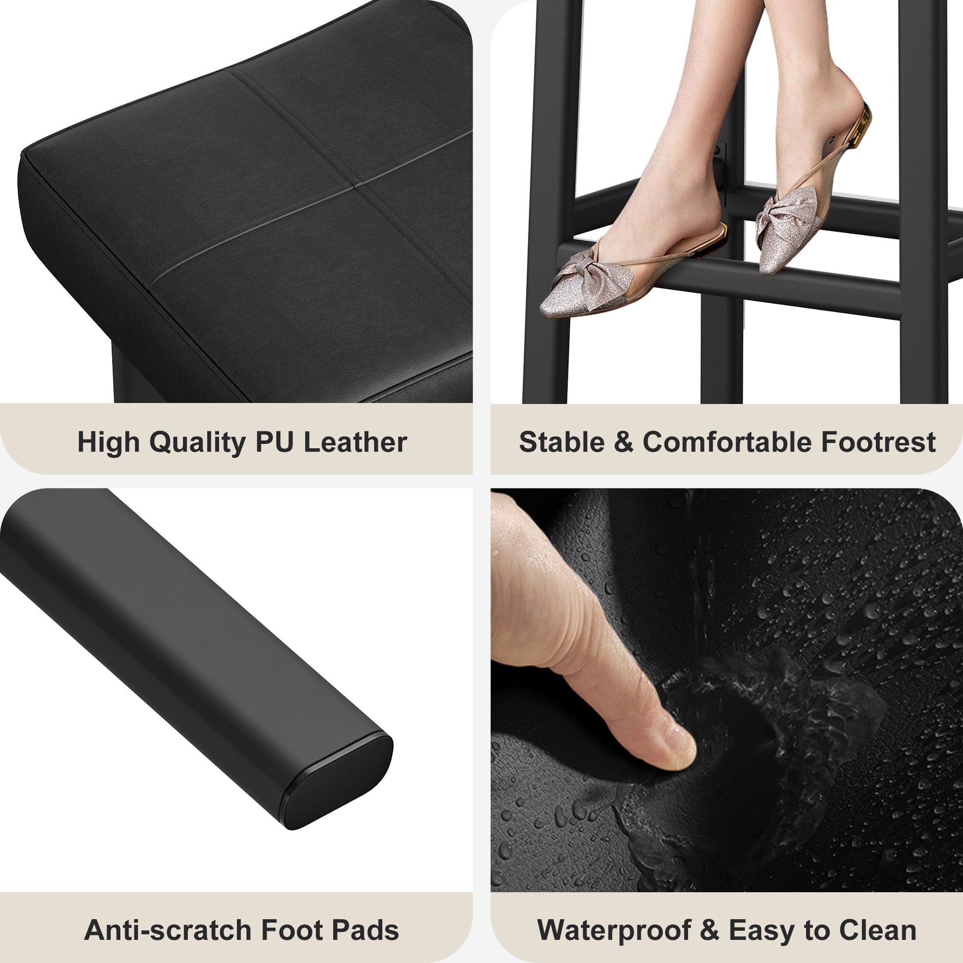 Garvee Lot de 2 tabourets de bar selle 61 cm, sans dossier, assise rembourrée incurvée, pieds métal et repose-pieds, pour îlot de cuisine ou bar, noir