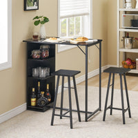 Ensemble table et chaises de salle à manger Garvee 36 po avec rangement, robuste et ergonomique, MDF et acier, noir, pour appartements et cuisines