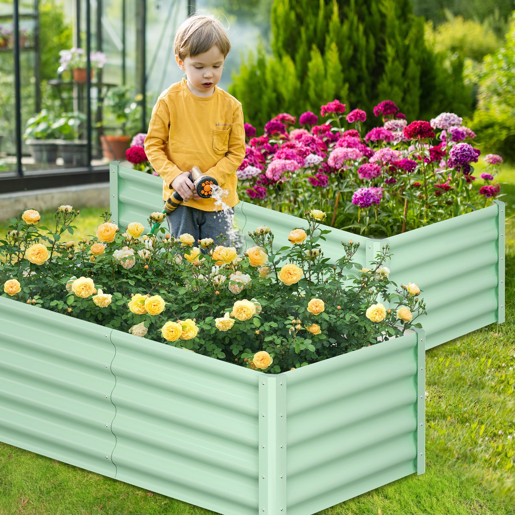 Jardinière surélevée galvanisée Garvee 180 x 90 x 45 cm en acier avec rebord de sécurité pour jardin et terrasse, durable et antirouille