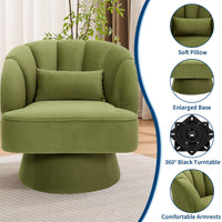 Garvee Fauteuil pivotant moderne en velours vert, rotation 360°, structure en bois robuste, assise confortable, idéal pour salon, chambre ou coin lecture.