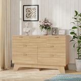 Garvee Commode Flûtée Moderne 7 Tiroirs avec Poignées Dorées Bois Chêne Pieds Solides Anti-Basculement pour Chambre et Salon
