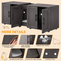 Garvee Meuble cache-litière 3-en-1 à double compartiment avec portes de grange, maison pour chat, coloris noyer