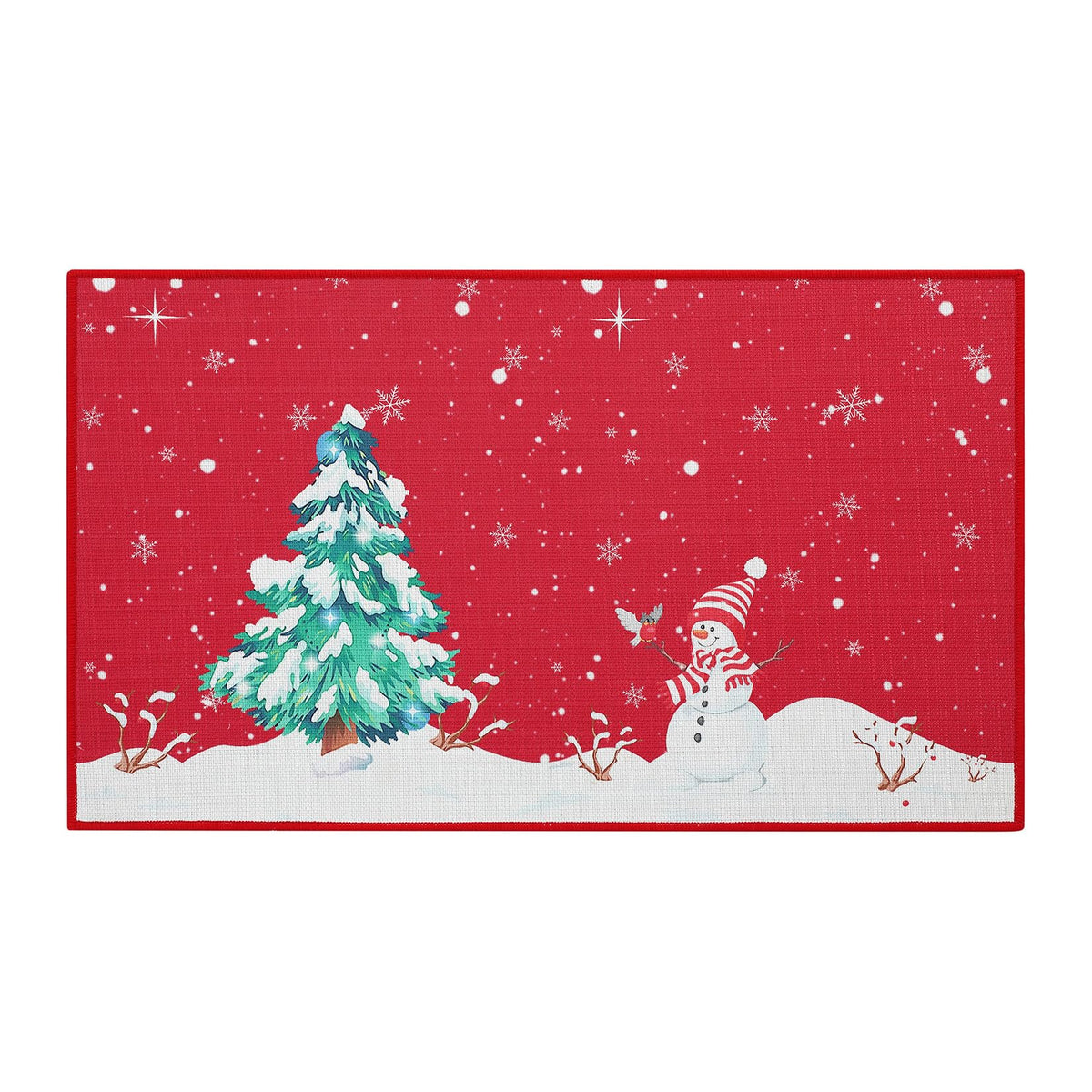 Tapis de Noël lavable Garvee avec sapin et bonhomme de neige imprimés, tapis d'extérieur antidérapant avec envers en caoutchouc, 50 x 80 cm