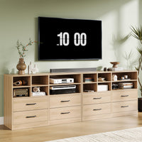 Garvee commode à 4 tiroirs avec 6 compartiments ouverts, étagères réglables, MDF, meuble TV moderne pour la chambre et le salon, chêne, 120 cm (L) × 81 cm (H)