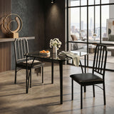 Garvee Ensemble de table à manger 3 pièces avec table en verre trempé foncé et 2 chaises rembourrées, cadre acier, compact