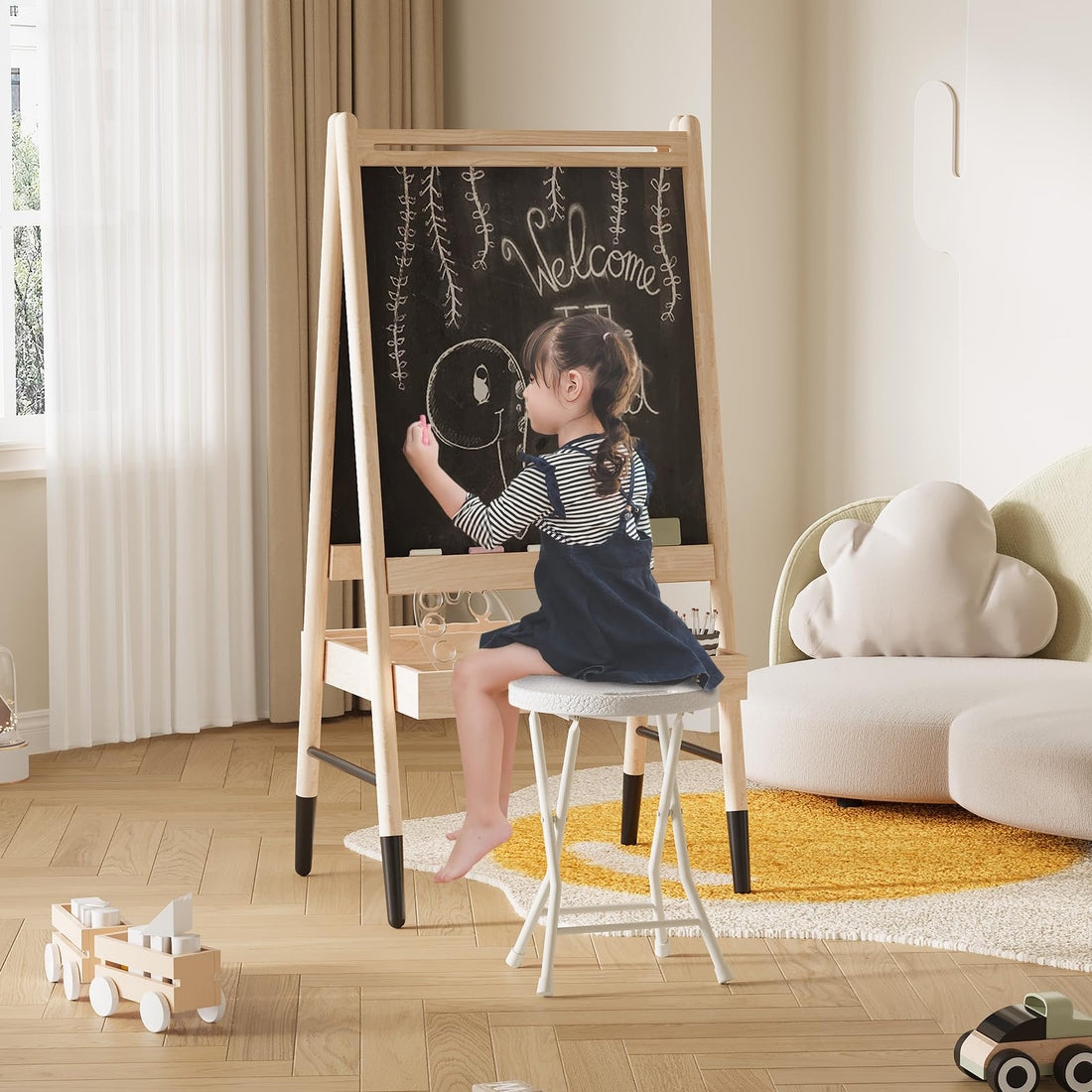 Tabouret/chaise pliant Garvee avec poignée, capacité de charge de 272 kg, pieds antidérapants, structure en acier pour le camping et la cuisine, léger et compact, noir