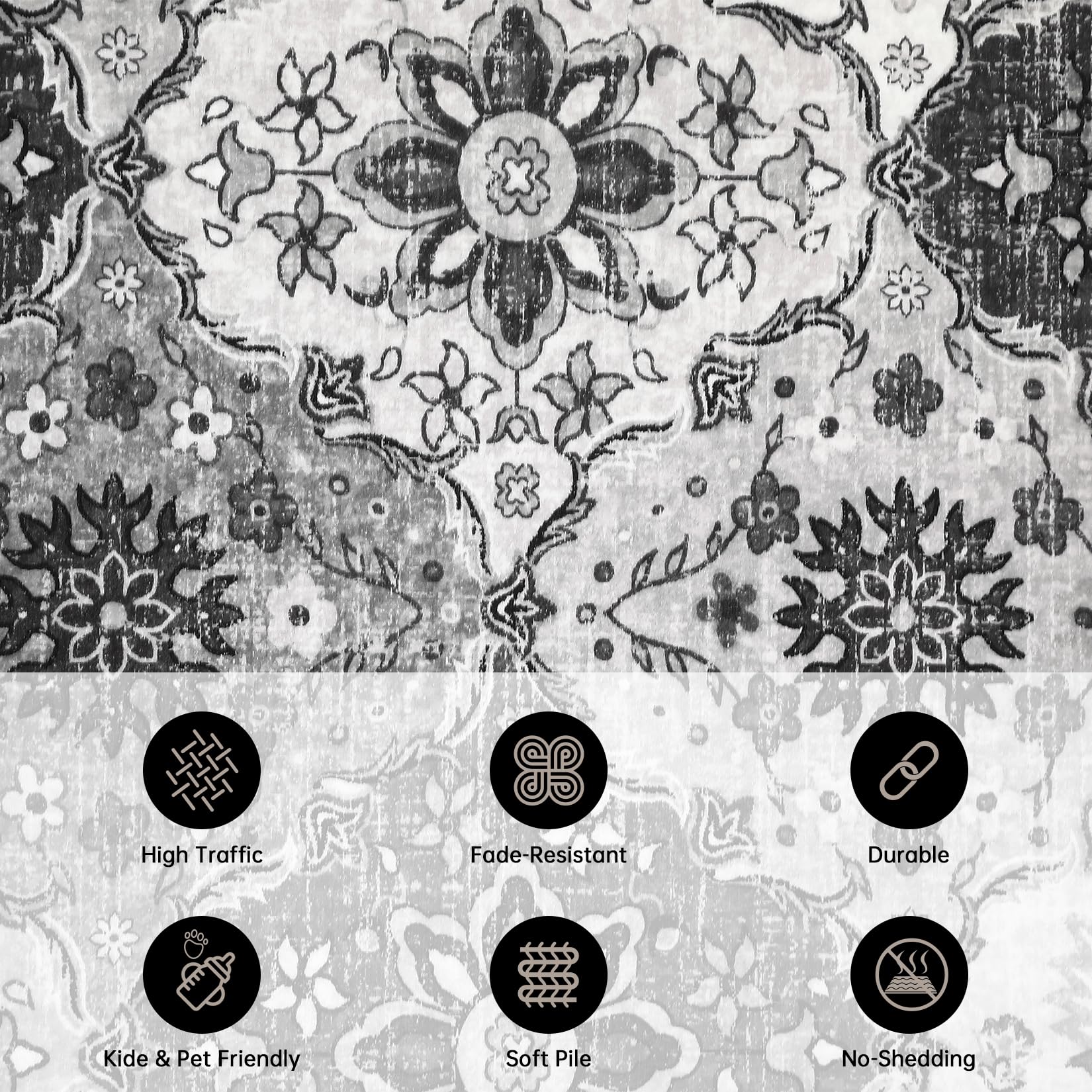 Tapis Garvee lavables à motif treillis vintage pour salon, chambre, bureau, chambre d'enfant, style oriental, à poils courts, neutre, antidérapant, grand format
