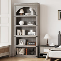 Garvee étagère incurvée , 5 tablettes, 175 cm de hauteur, style champêtre, pour salon ou bureau, bois brun