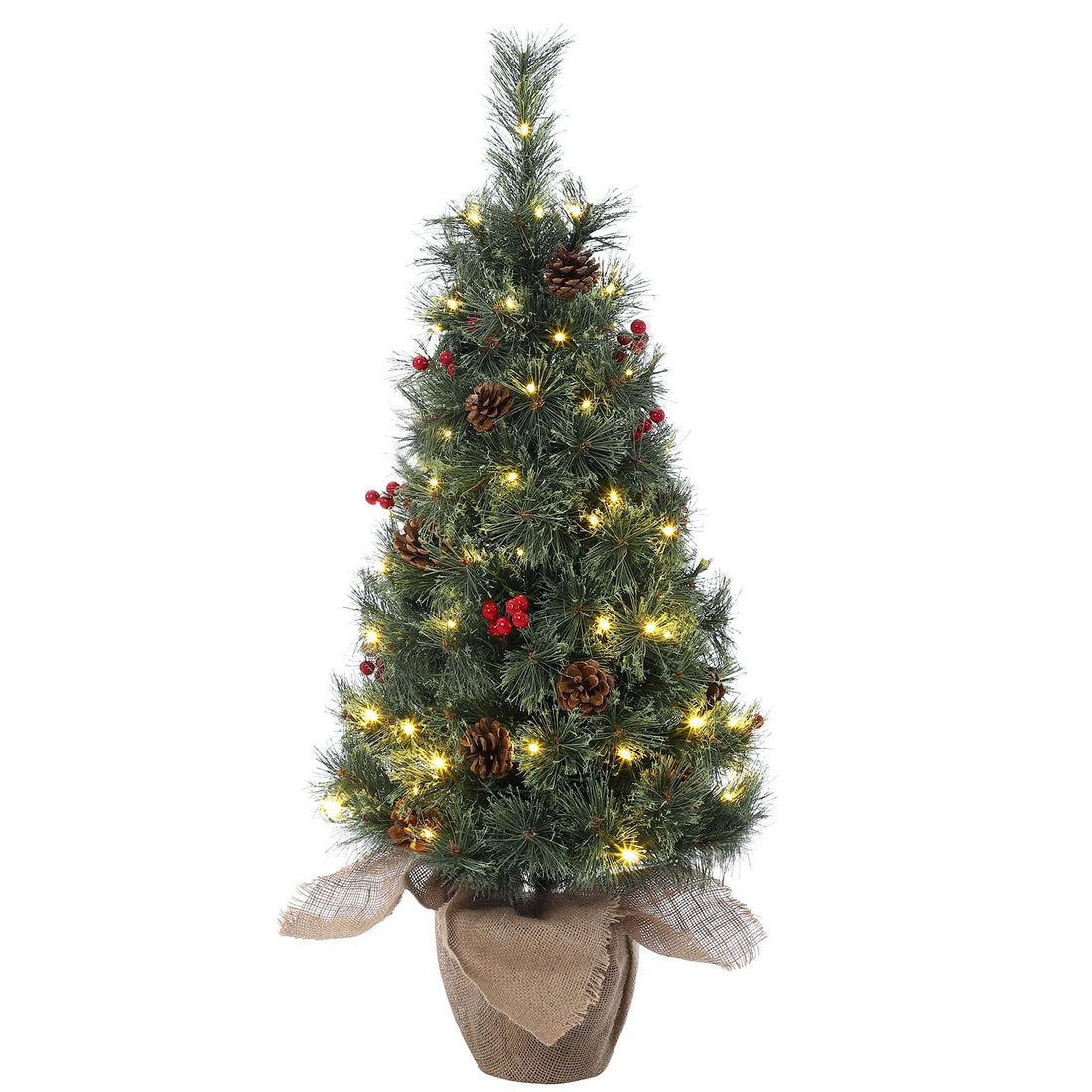 Sapin de Noël Garvee 95 cm avec 70 LED – Sapin artificiel avec base en jute pour petits espaces