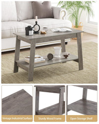 Garvee table basse industrielle 80 cm à 2 niveaux, bois rustique gris, idéale pour le salon et la chambre, gain de place et stable
