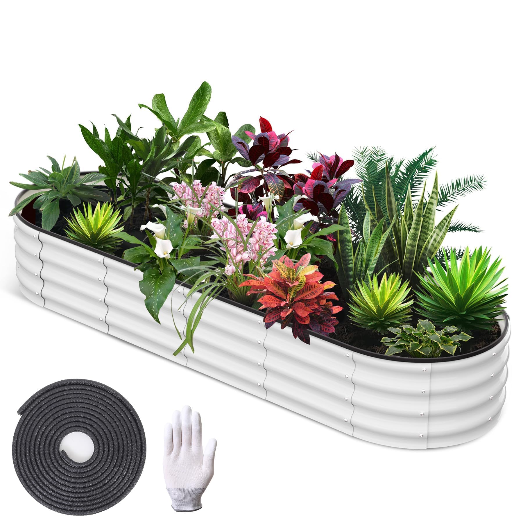 Jardinière surélevée Garvee, ovale, en métal galvanisé, blanc crème, 182 x 91 x 30 cm, pour légumes, fleurs et herbes aromatiques
