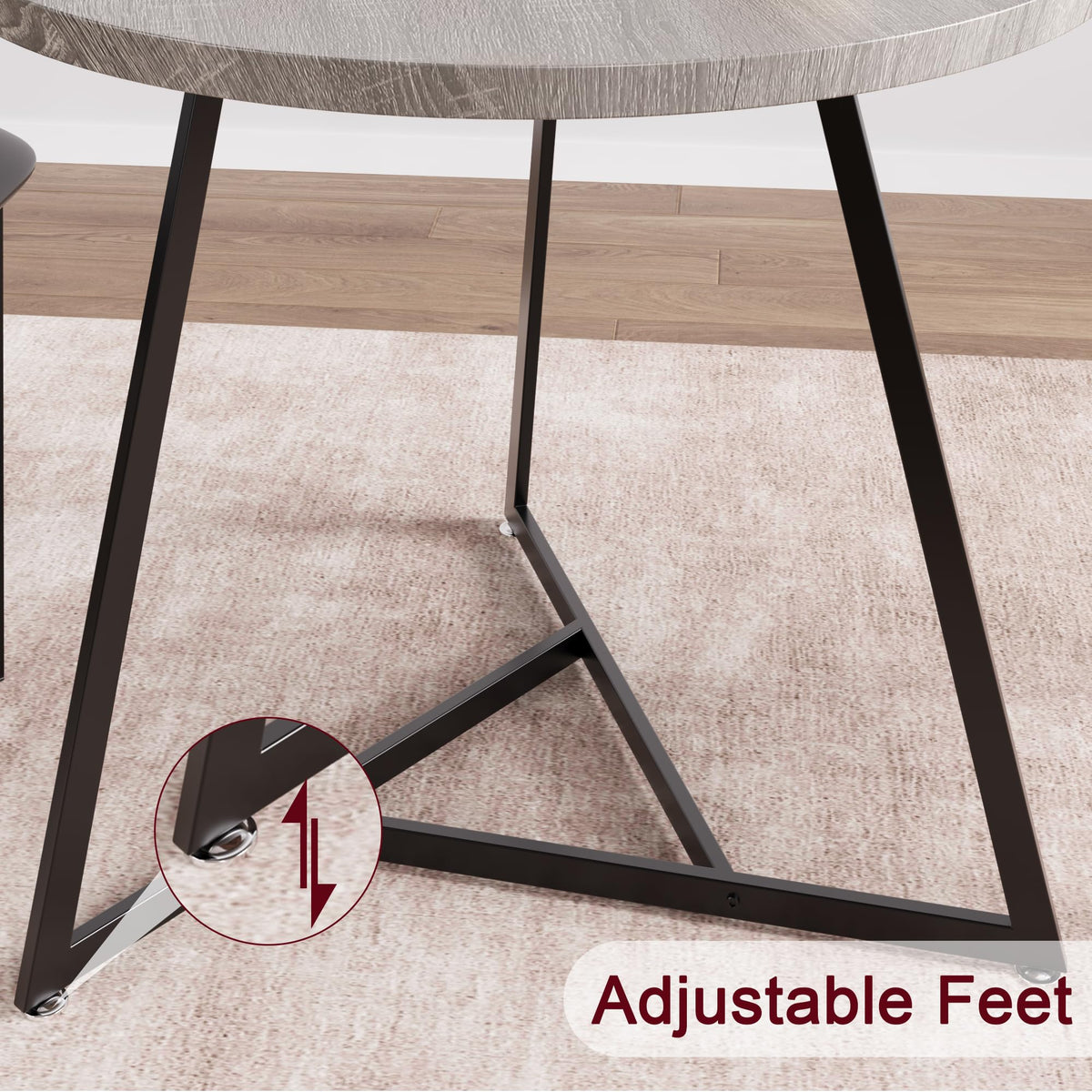 Table de salle à manger ronde Garvee pour 2 personnes avec 2 chaises rembourrées, structure métallique robuste, plateau en MDF, gris rétro, gain de place pour les petites pièces