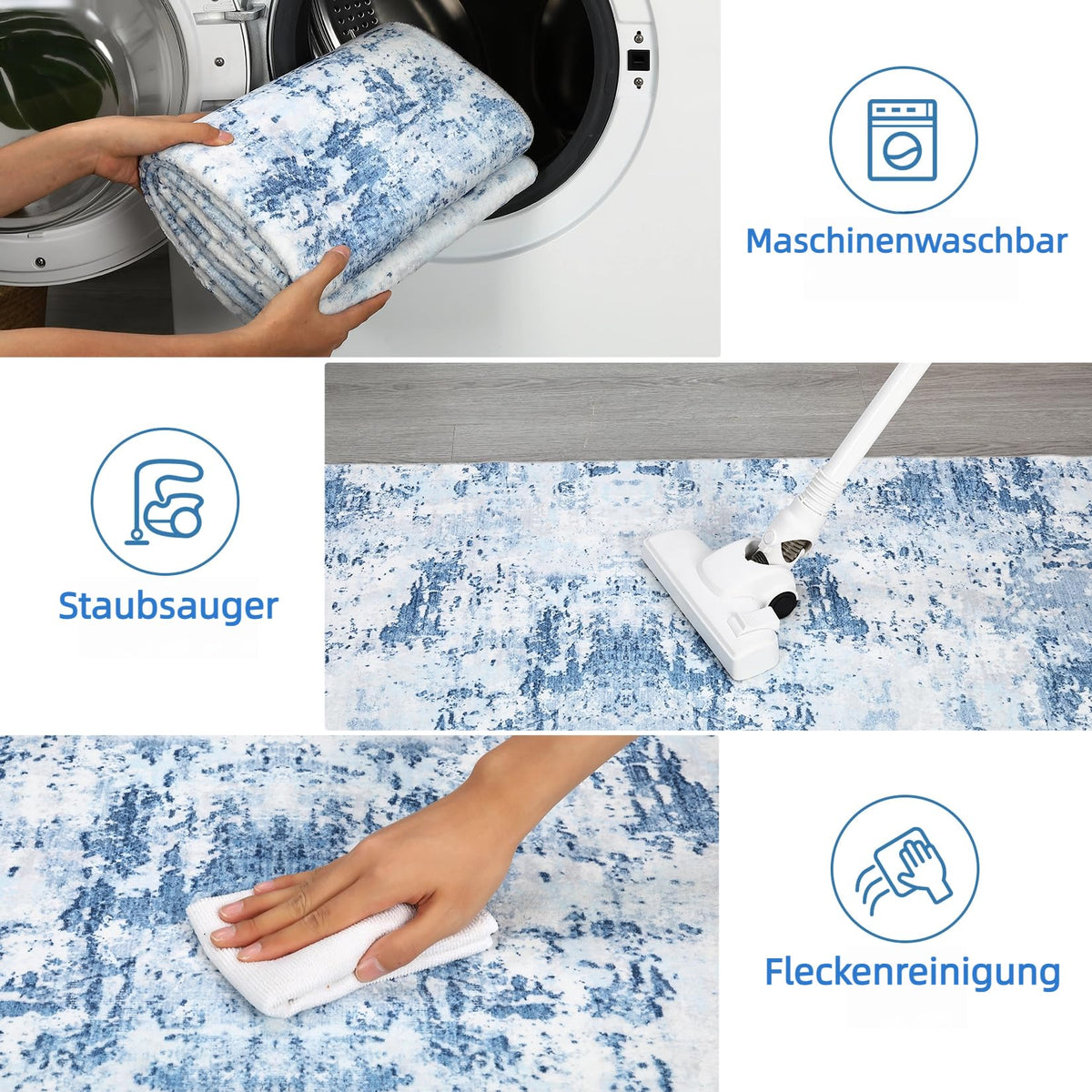 Garvee tapis antidérapant lavable 200 × 290 cm design abstrait moderne pour salon et chambre, bleu clair